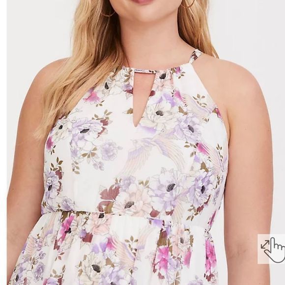 Torrid‎ Pink Purple Floral Chiffon Halter Neck Cutouts Sleeveless Mini Dress 1X - Picture 2 of 13